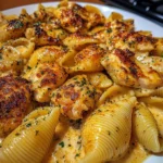 Garlic Cajun Chicken Shells in Velveeta Cream Sauce
