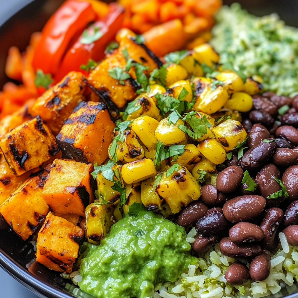 Grilled Veggie Burrito Bowls with Black Beans & Green Rice (Vegetarian, Vegan)