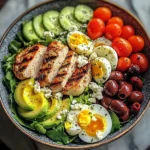 Mediterranean Power Salad with Grilled Chicken & Jammy Eggs