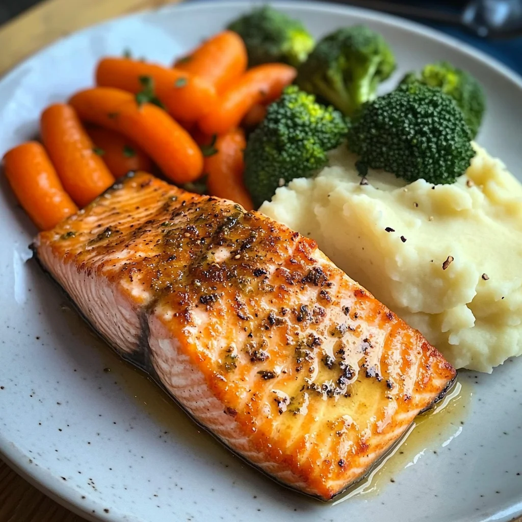 Salmon with Mashed Potatoes and Vegetables